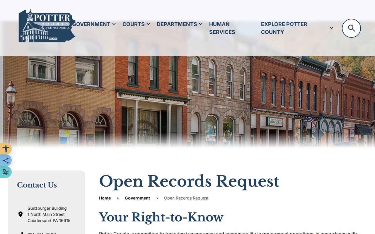 Potter County criminal records Right-to-Know request instructions