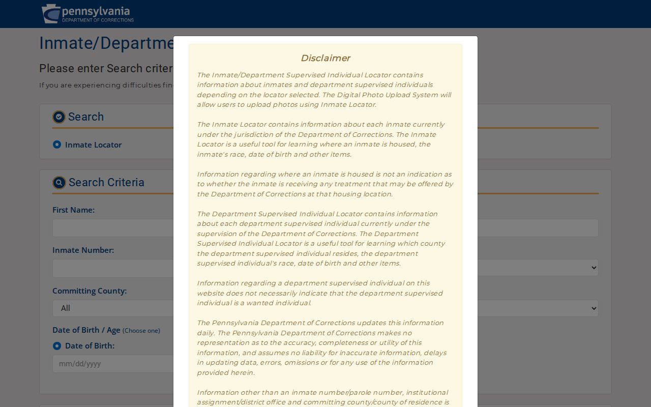 Pennsylvania inmate locator for Potter County criminal custody records
