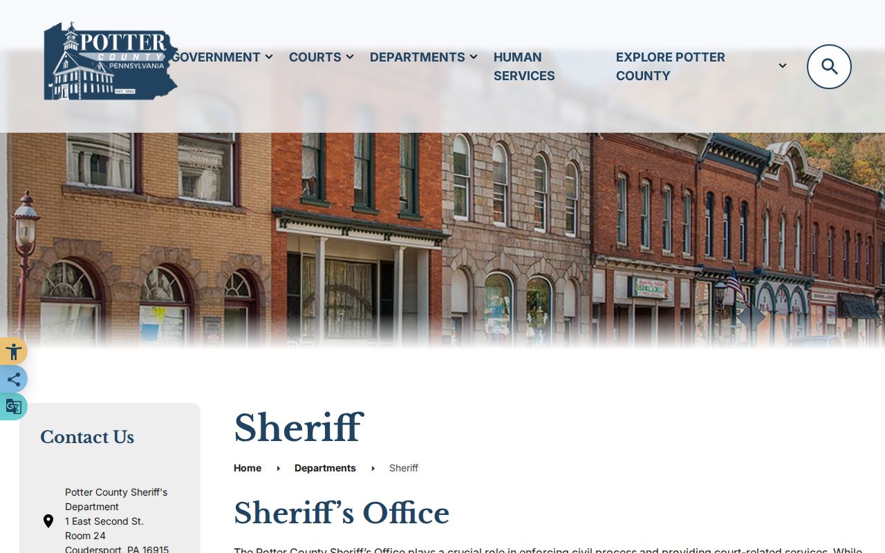 Potter County criminal records contact at the Sheriff's office