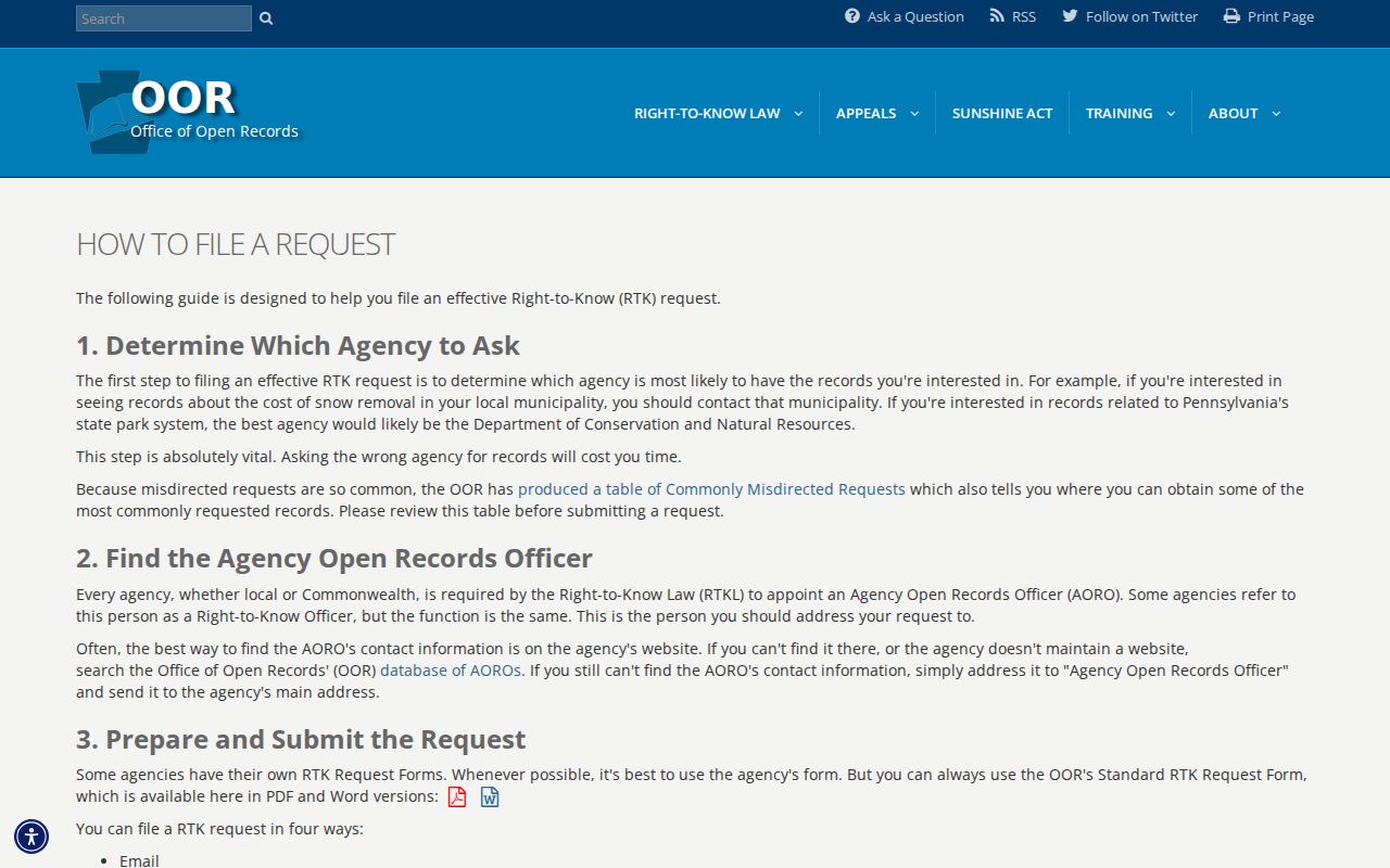 Shinglehouse criminal record request guidance under Pennsylvania RTKL