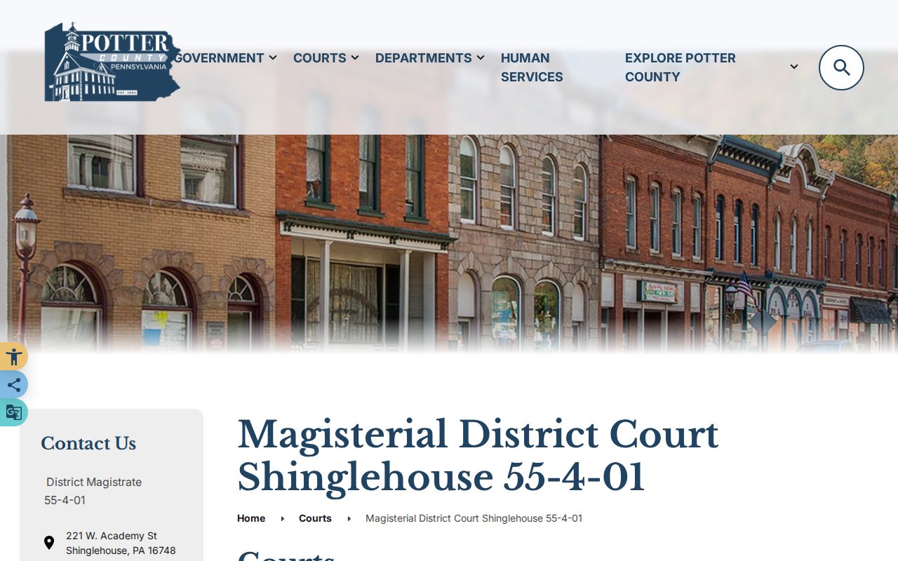 Shinglehouse criminal court records office MDJ 55-4-01